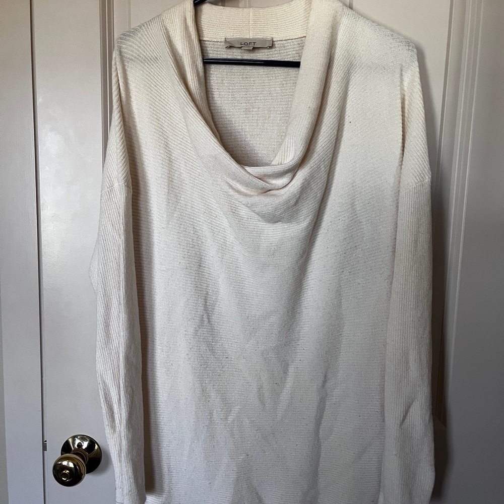 LOFT Women's Elegant Cream Cowl Neck Sweater